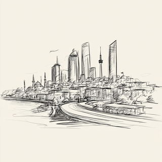 Stratigraphic Sketchbook style, Midjourney V7: bold minimalist logo design for Istanbul city municipal services