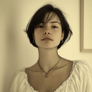 Stratigraphic Sketchbook style, Midjourney V7: photographic portrait of female protagonist
