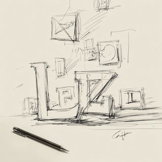 Stratigraphic Sketchbook style, Midjourney V7: typographic composition with large letters