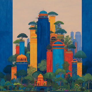 Domelotica style, Midjourney V7: megacity with futuristic bioarchitecture