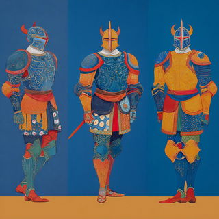 Domelotica style, Midjourney V7: concept art character design of retropunk steam knight