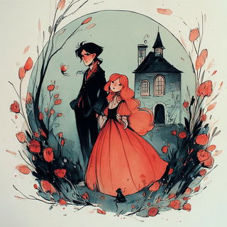 Coralwood Folklorism style, Midjourney V7: retro fairy-tale illustration