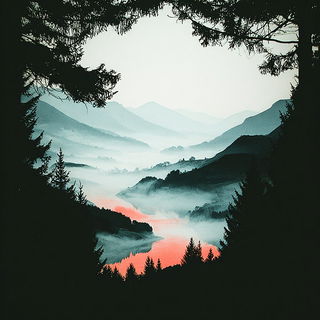 Coralwood Folklorism style, Midjourney V7: realistic landscape photograph of quiet dawn
