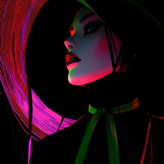 Phthalocyanine Spectralism style, Midjourney V7: photographic portrait of female protagonist