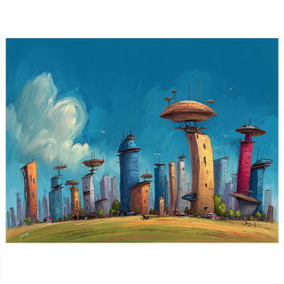 Caricrest style, Midjourney V7: megacity with futuristic bioarchitecture