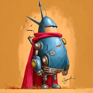 Caricrest style, Midjourney V7: concept art character design of retropunk steam knight