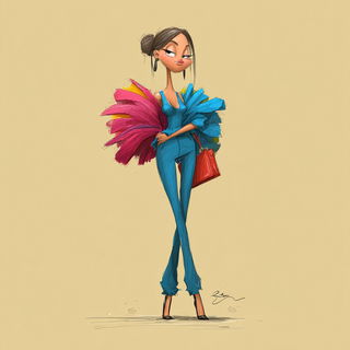 Caricrest style, Midjourney V7: haute-couture fashion outfit