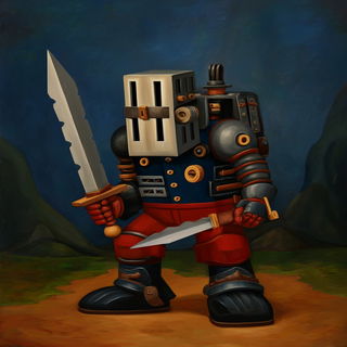 Nautical Gnomon style, Midjourney V7: concept art character design of retropunk steam knight