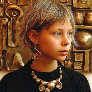 Patina Slipforms style, Midjourney V7: photographic portrait of female protagonist