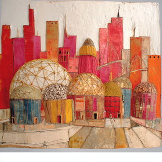 Celstitch style, Midjourney V7: megacity with futuristic bioarchitecture