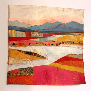 Celstitch style, Midjourney V7: realistic landscape photograph of quiet dawn