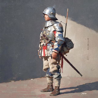 Cloudscar Canticle style, Midjourney V7: concept art character design of retropunk steam knight