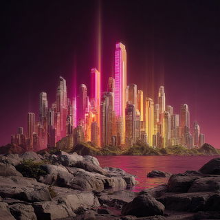 Chromatic Thresholds style, Midjourney V7: megacity with futuristic bioarchitecture