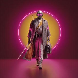 Chromatic Thresholds style, Midjourney V7: concept art character design of retropunk steam knight