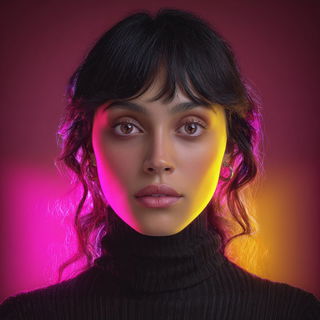 Chromatic Thresholds style, Midjourney V7: photographic portrait of female protagonist