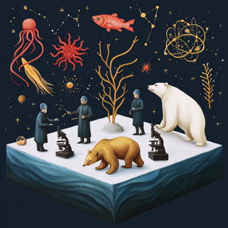 Ruinfresco style, Midjourney V7: editorial illustration for popular scientific magazine cover
