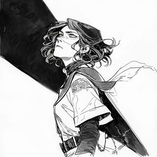Ruinfresco style, Midjourney V7: black-and-white manga comic strip
