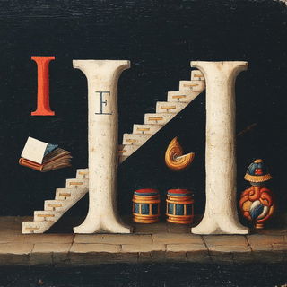 Ruinfresco style, Midjourney V7: typographic composition with large letters