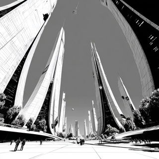 Satellite Jacquard style, Midjourney V7: megacity with futuristic bioarchitecture
