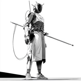 Satellite Jacquard style, Midjourney V7: concept art character design of retropunk steam knight
