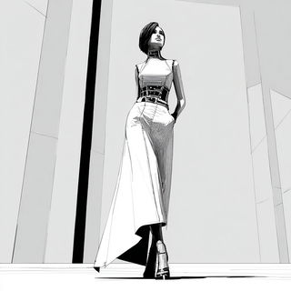 Satellite Jacquard style, Midjourney V7: haute-couture fashion outfit