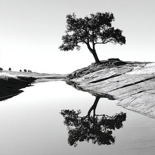 Satellite Jacquard style, Midjourney V7: realistic landscape photograph of quiet dawn