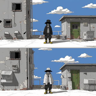 Kilnweather style, Midjourney V7: black-and-white manga comic strip