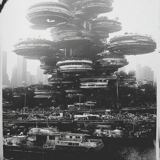Gutteratlas style, Midjourney V7: megacity with futuristic bioarchitecture