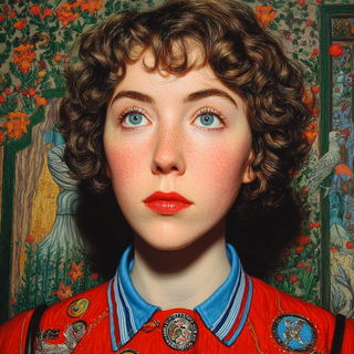 Chromagild style, Midjourney V7: photographic portrait of female protagonist