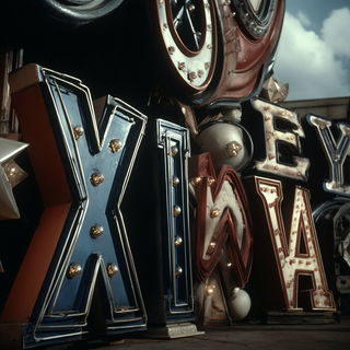 Neocelestism style, Midjourney V7: typographic composition with large letters