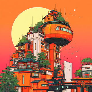 Gearflora style, Midjourney V7: megacity with futuristic bioarchitecture