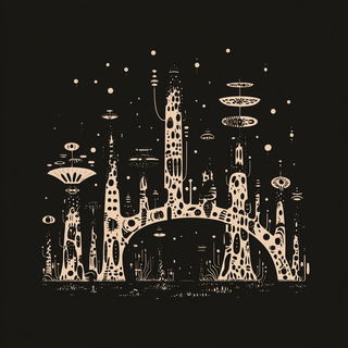 Folklign style, Midjourney V7: megacity with futuristic bioarchitecture