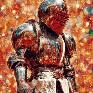 Glintfrost Panoramics style, Midjourney V7: concept art character design of retropunk steam knight