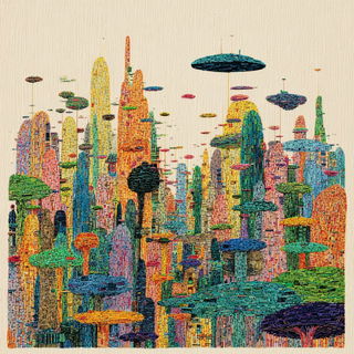 Cavernous Chromabiosis style, Midjourney V7: megacity with futuristic bioarchitecture