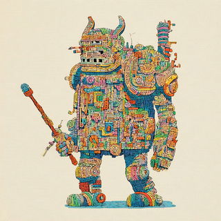 Cavernous Chromabiosis style, Midjourney V7: concept art character design of retropunk steam knight