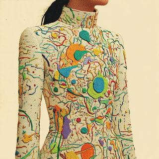 Cavernous Chromabiosis style, Midjourney V7: haute-couture fashion outfit