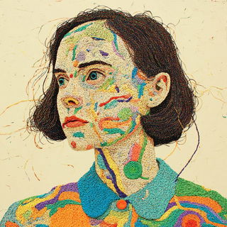 Cavernous Chromabiosis style, Midjourney V7: photographic portrait of female protagonist