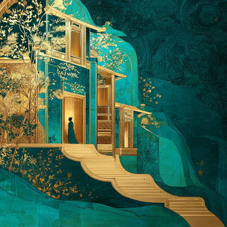 Moonstair Serigraph style, Midjourney V7: Midlibrary