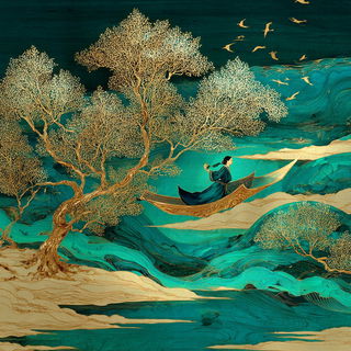 Moonstair Serigraph style, Midjourney V7: retro fairy-tale illustration