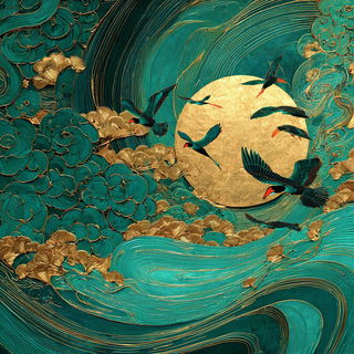 Moonstair Serigraph style, Midjourney V7: creative pattern composition