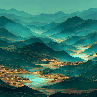 Moonstair Serigraph style, Midjourney V7: realistic landscape photograph of quiet dawn