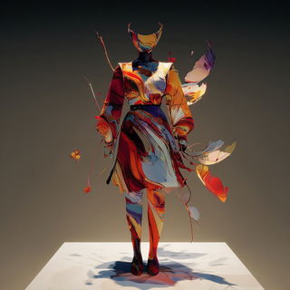 Paintspill Big Top style, Midjourney V7: haute-couture fashion outfit
