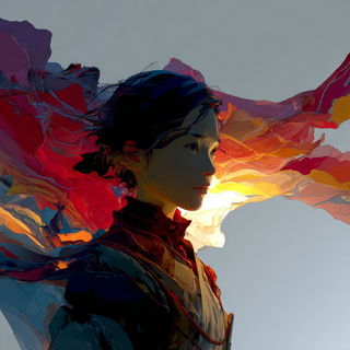 Paintspill Big Top style, Midjourney V7: photographic portrait of female protagonist