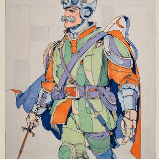 Verduraform style, Midjourney V7: concept art character design of retropunk steam knight