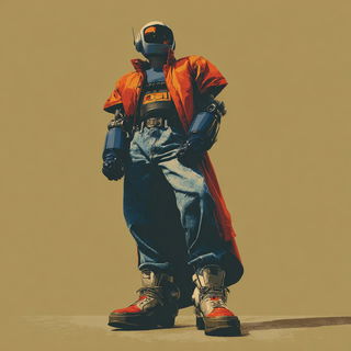 Gearstorm style, Midjourney V7: concept art character design of retropunk steam knight