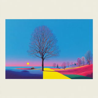 Moonsplice style, Midjourney V7: realistic landscape photograph of quiet dawn