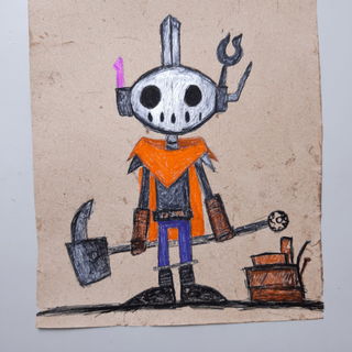 Sketchpilgrimage style, Midjourney V7: concept art character design of retropunk steam knight