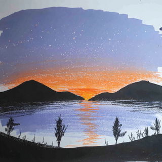 Sketchpilgrimage style, Midjourney V7: realistic landscape photograph of quiet dawn