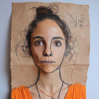 Sketchpilgrimage style, Midjourney V7: photographic portrait of female protagonist