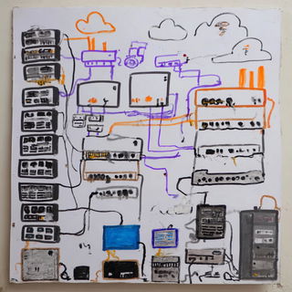 Sketchpilgrimage style, Midjourney V7: technical infrastructure blueprint schematics